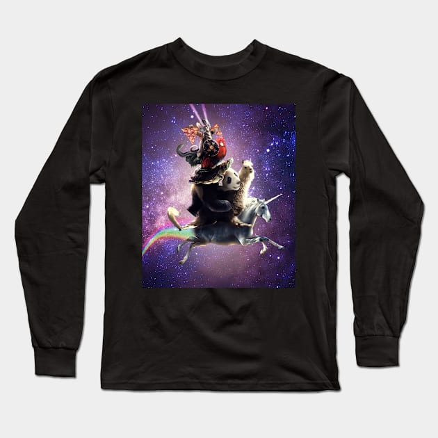 Cat Riding Chicken Turtle Panda Llama Unicorn Long Sleeve T-Shirt by Random Galaxy